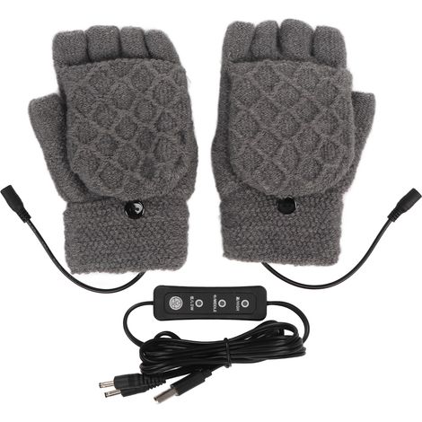 Gants Chauffants USB - Demi-Doigts - Chauffage 3 Vitesses - Coton Tricoté et Fibre de Carbone - Pour Ordinateur Jeux Extérieur - 1 Paire