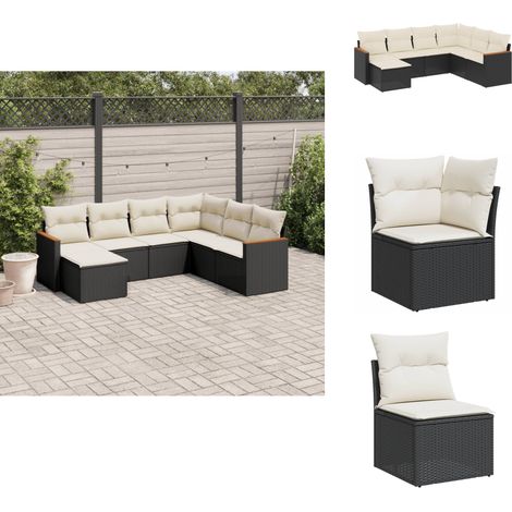 7-tlg. Garten-Sofagarnitur mit Kissen Schwarz Poly Rattan - Gartenmöbel - Sofasatz - Outdoor-Lounge - Rattanmöbel - PE-Rattan (1/5)
