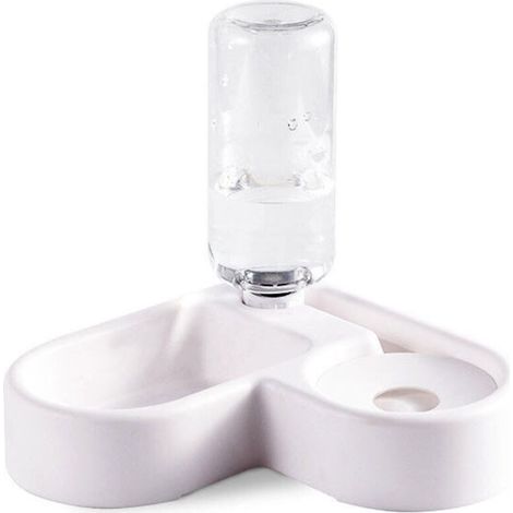 2-in-1 Automatic Pet Water Dispenser, Splash-proof Bowl and Dry Food Dispenser for Cats/Dogs, Pet Bowl (White) (1/5)