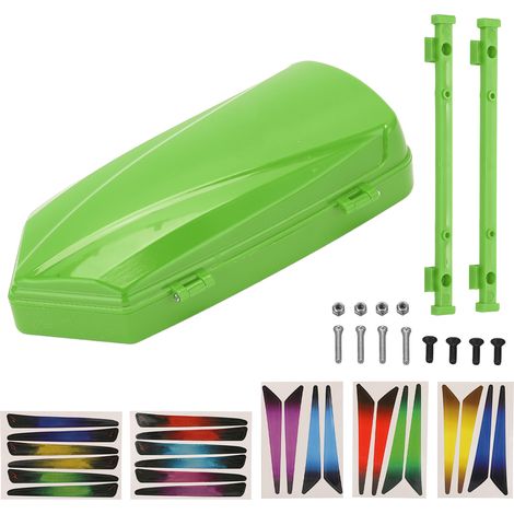 Coffre de toit RC vert pour modèles SCX10 90046, compatible voitures 1/10 et 1/8, inclut support et autocollants. (1/5)