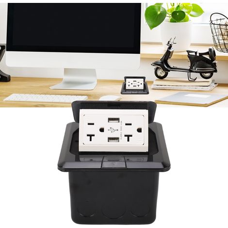 Prise de sol/table double USB 20 A à sortie lente, boîtier encastré haut, en acier inoxydable noir, norme américaine + 125 V CA (1/5)