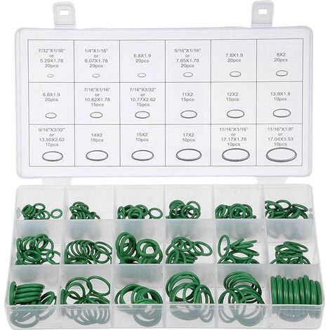 270 Pcs 18 Sizes O-Rings Assortment O-Rings for Air Conditioning Car Vehicle Green (1/5)