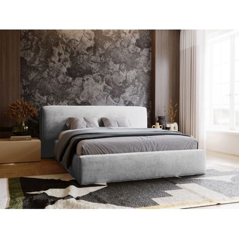 Lit rembourré avec rangement 140x200 chenille gris clair Monza (1/5)