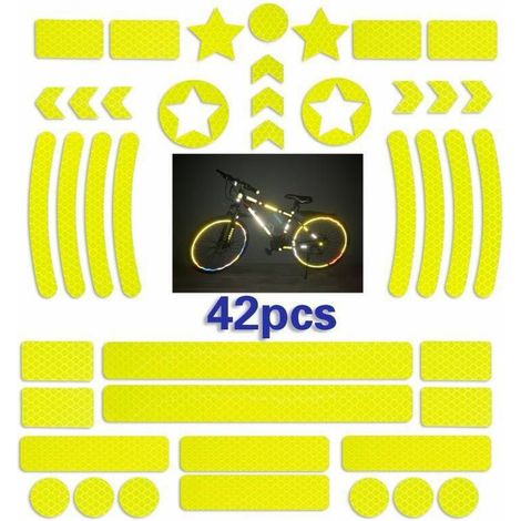 42 Reflective Bike Helmet Stickers, Self-Adhesive Reflective Bike Strips, Reflective Bike Stickers, Reflective Bike Stickers for Scooters (Yellow) (1/5)