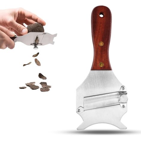 1 Râpe à truffe, Lame réglable, Acier inoxydable, Poignée bois, Pour fromage et champignons