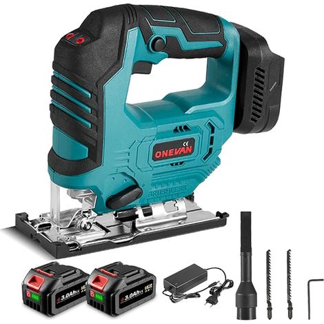 cordless jigsaw brushless electric pendulum jigsaw 2 blades, 3000 spm, 5 speed, cutting wood, plastic, metal