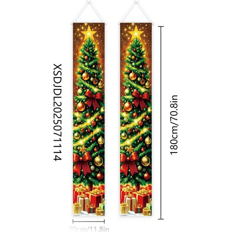 Bannière décorative à carreaux avec le Père Noël et un nouveau couplet de Noël 2026 - 180 x 30 cm - SDJDL-19