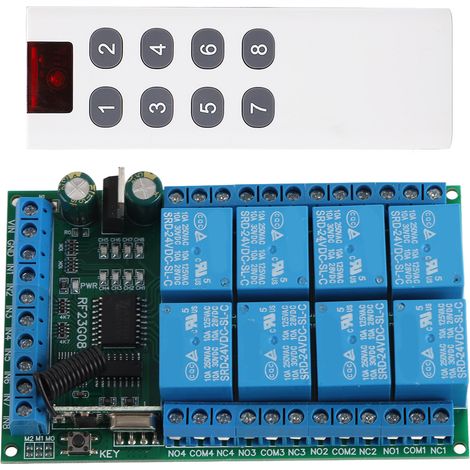 Module de télécommande multifonctionnelle 8 canaux 433,92 MHz, portée 100 m, codage fixe, 24 V (1/5)