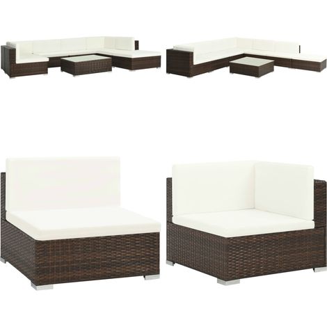Set Divani da Giardino 8 pz con Cuscini in Polyrattan Marrone - Divano angolare - Divano centrale