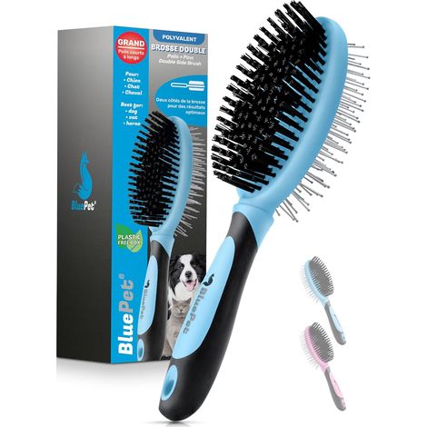 1 - Brosse Double Face - Peigne Démêloir - Pour Chiens Et Chats À Poils Longs Ou Courts - Enlève Les Nœuds Et Masse La Peau - Couleur Bleu - Taille 18x10cm (1/5)