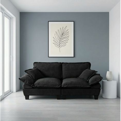 Divano 194x82x90 cm nero in chenille a 2 posti con braccioli rimovibili e schiuma ad alta densità (1/5)