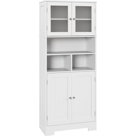 Buffet haut cuisine 4 portes, armoire avec niches et clayettes ajustables, portes vitrées, 60 x 30 x 145,5 cm blanc (1/5)