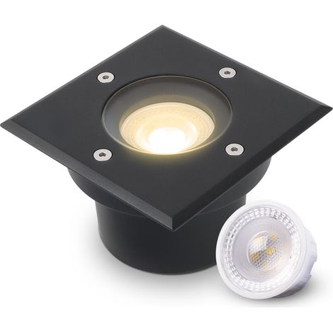 LED Bodeneinbaustrahler Schwarz FLACH eckig 230V IP67 - Leuchtmittel: 5W 2700K DIMMBAR 60° - Anzahl: 1x (1/5)