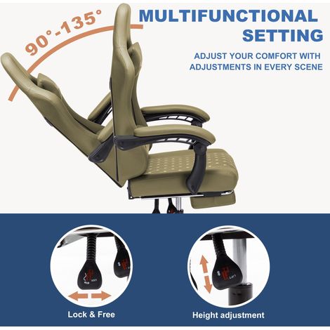 Chaise de jeu ergonomique ANDYOU en cuir PU style course - Confortable et réglable, VERTE