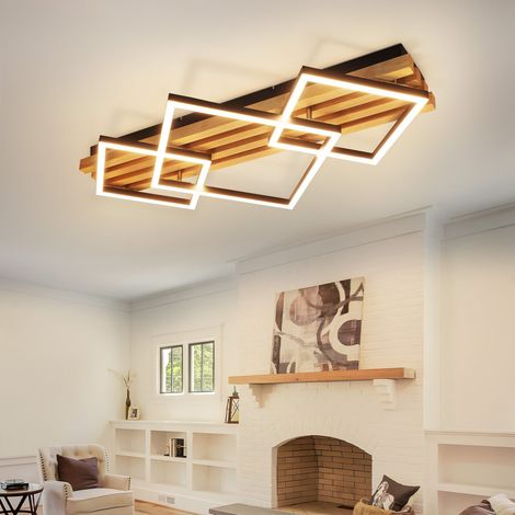 GBLY LED Deckenleuchte Holz 70cm Dimmbar 46W Schwarz eckig Memory Funktion Fernbedienung Wohnzimmer Schlafzimmer Küche Flur Büro
