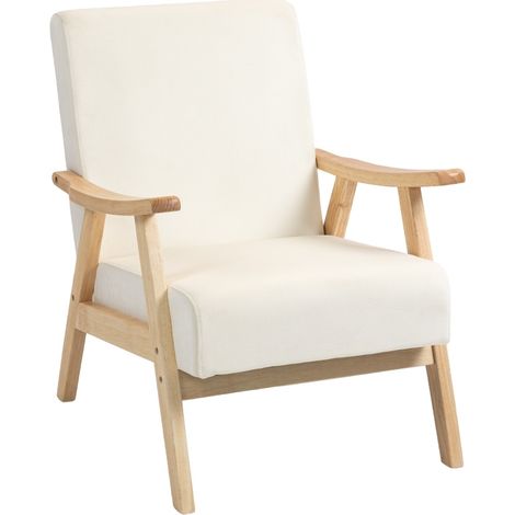 CHICFURN Sillón relax 65x80x83 cm de poliéster blanco crema con reposabrazos, requiere montaje (1/5)