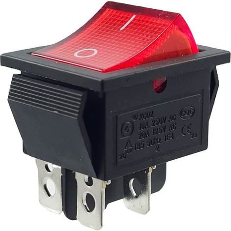 Interrupteur à bascule - Non spécifié - 4 broches - Rouge lumineux - 250 V - 16 A