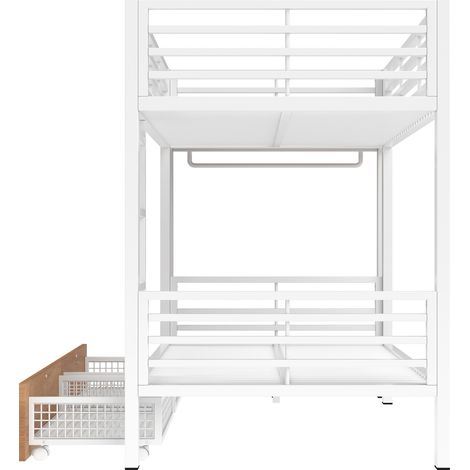 Letto a castello 90x200 cm in metallo e MDF bianco con LED, 4 cassetti (1/5)