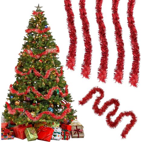 10 Stück x 2 m lange Lametta-Girlande, rote Weihnachtsgirlande, Weihnachtsbaumgirlande, glänzende Weihnachtsgirlande, funkelnde Metallic-Girlande für Weihnachtsbaum, Zuhause, drinnen, draußen, Party, (1/5)