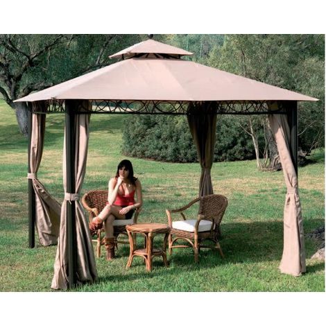GAZEBO EDEN STRUTTURA IN ACCIAIO TOP E TELI BEIGE SCURO MT.3X3 (1/5)