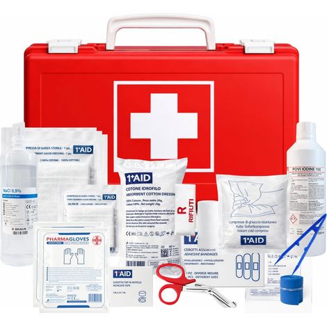 Cassetta medica di pronto soccorso con ALLEGATO 2 per aziende con meno di 3 lavoratori conforme al DM 388/2003 - Misura 25x19x9 cm (1/5)