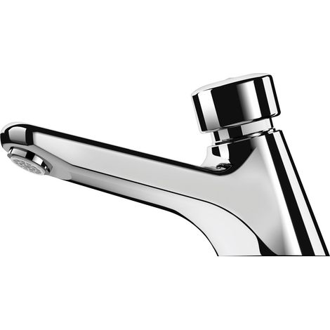 Delabie – Robinet poussoir temporisé 7 secondes – Corps laiton massif chromé – Brise-jet antitartre – Débit ajustable 1,5 à 6 l/min – Installation facile sur plage