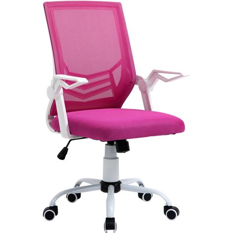 Chaise de bureau ergonomique avec soutien lombaire, accoudoirs rabattables, assise pivotante en maille respirante, dossier inclinable et hauteur réglable, capacité de 120 kg, rose