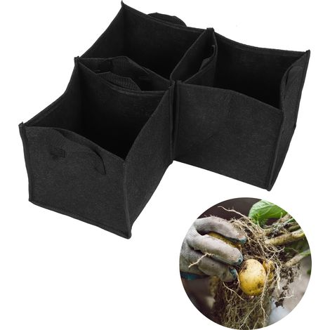Sacs de culture horticoles [Kit de 3 sacs à bacs de culture rectangulaire en feutre avec anses et drainage] pour légumes et plantes, matériau respirable, dimensions 19.5x19.5x20cm, idéal balcon/terras (1/5)