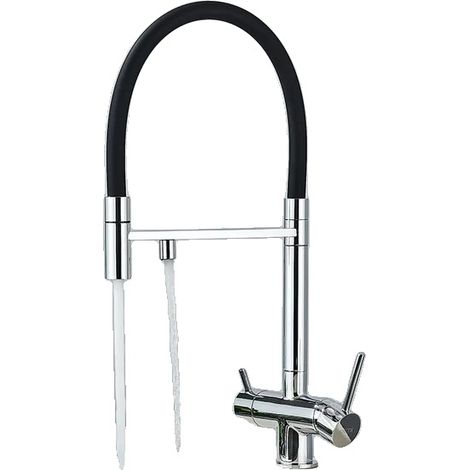 Rubinetto da cucina con filtro per l'acqua, doppia maniglia, doccetta estraibile, cromato A (1/2)