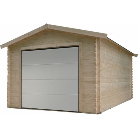 Solid – Garage bois traditionnel 18.19 m² – Dimensions extérieures 358 x 508 x 282 cm – Épaisseur madriers 28 mm – Ouverture mécanique (1/4)