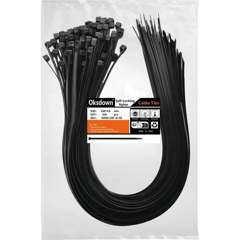 Kabelbinder Schwarz 450mm UV-Beständig 22kg Zugfestigkeit 250 Stück (1/4)