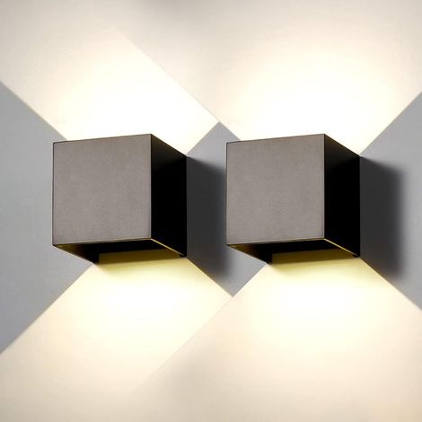 2 Pack Applique murale exterieur interieur LED Lampe murale extérieures moderne Noir 6W Blanc naturel 4000K IP65 Étanche carrée en aluminium Réglage de l'angle d'éclairage Design facile à installer