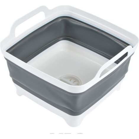 Bassine rétractable en plastique avec bouchon de vidange - Blanc/Gris - 9 L - Livraison gratuite