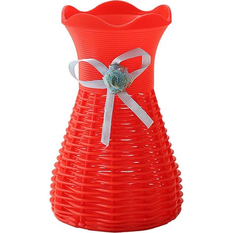 Vase en plastique rouge, 8,5 x 16 cm – vase tressé en forme de panier – parfait pour les fleurs séchées et la décoration moderne.