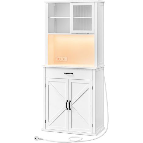Vasagle – Buffet blanc nuage avec lumières réglables – Multiprise intégrée – Étagères réglables – Style campagne – 39,7 x 80,4 x 180,3 cm (1/5)