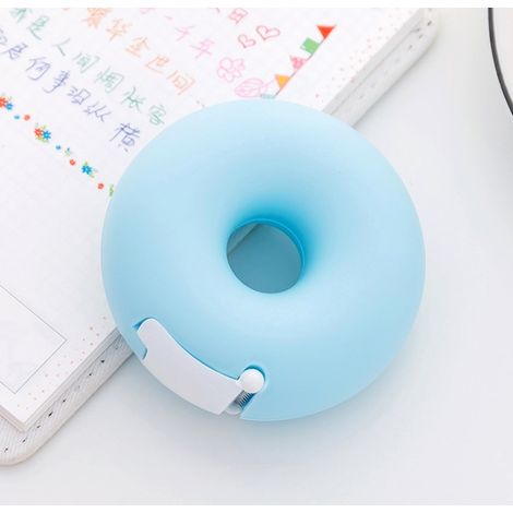 Papeterie créative de dessins animés Porte-bande de beignet portable Coupeur de bande caché avec petit ruban 10 15cm bleu