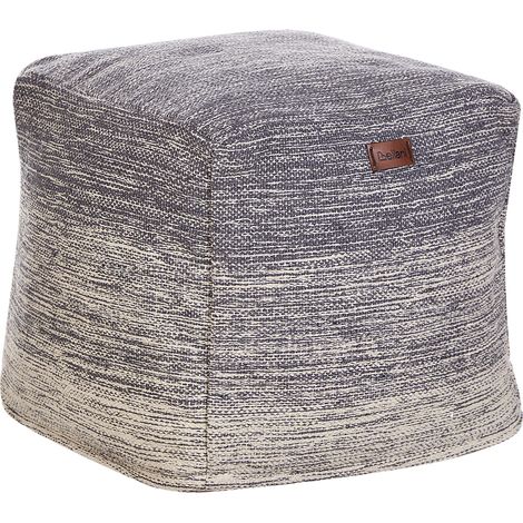 Puf gris y blanco de algodón 3 rayas estilo boho escandinavo Hirri