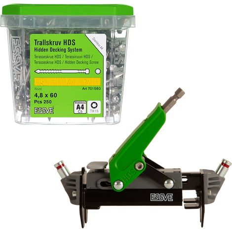 Tornillos para tarimas ESSVE HDS PRO 4,8 x 60 mm x 250 + Herramienta de montaje PRO 105-155 mm (1/5)