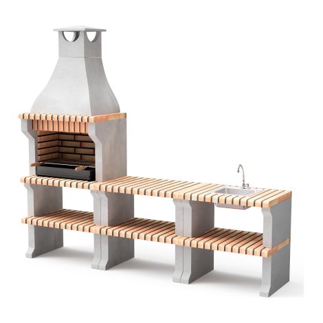 MOVELAR - Barbacoa de Obra Prefabricada de Leña y Carbón Modelo Pack 1 ALCOA (Gris, Naranja - 260 x 58 x 225 cm) REF: M00346 - Cocina de Exterior para Jardín o Patio