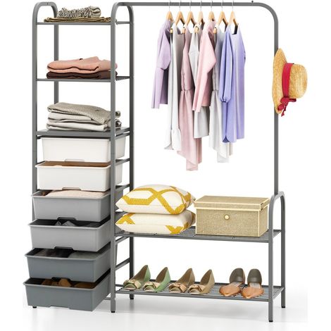 3-Tier Clothes Rails Stand Garment Coat Rack Storage Organizer With 6 Drawers (1/5)