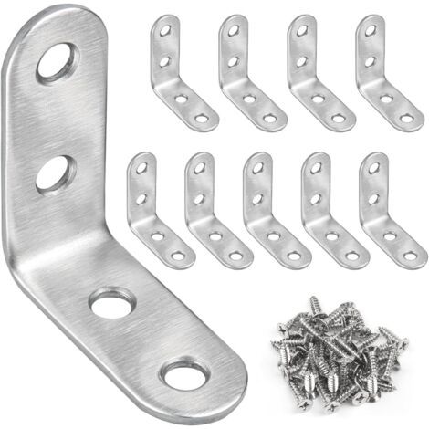 Set mit 10 Metallwinkeln, Edelstahl 40x40mm, 90-Grad-Befestigung, Schrauben inklusive, für Holzmöbel