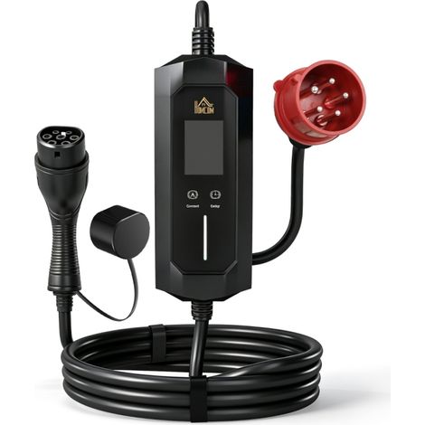 Borne de recharge mobile Type 2 pour voiture électrique EV PHEV 11kW Câble 8m 6-16A IP65 avec écran LCD (1/5)