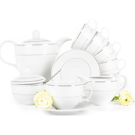 KONSIMO AMELIA SATIN Kaffeeset für 6 Personen (9 Artikel) Porzellan, Weiß