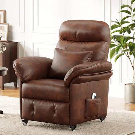 Fauteuil relax électrique Brun simili-cuir, réglage dossier repose-pieds, soutien corporel complet, stable et déplaçable, multifonction maison (1/5)