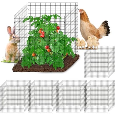 Lot de 24 protecteurs de plantes en métal à monter soi-même contre les cerfs, clôture de jardin, barrière animale, taille 30 x 30 cm, grille pour plantes, poulailler, cloche pour plantes avec (1/5)