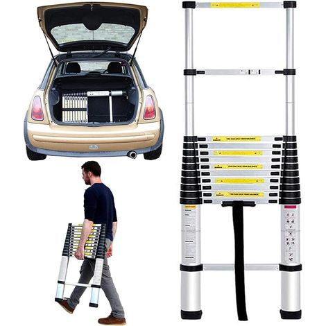 Échelle télescopique de 2,6 m, Échelle Télescopique Pliable en Auminium, Compacte et Antidérapante, Facile à Transporter, capacité de Charge de 150 kg, EN131 (1/5)