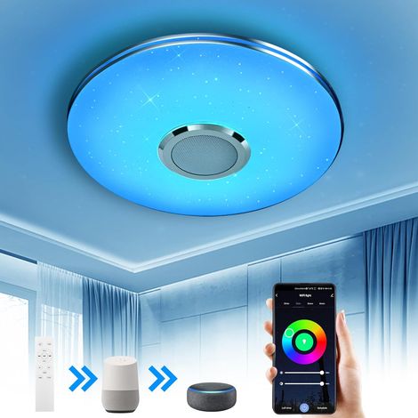 Plafonnier Led avec Haut-parleur Wifi, 36W RGB Eclairage de Plafond avec Télécommande et Contrôle APP, Compatible avec Alexa Google Home, 3600LM, Ø30CM (1/5)