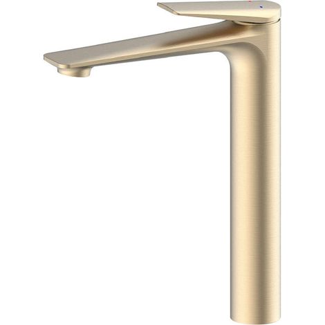 Grifo para lavabo alto totalmente de cobre, diseño elegante, doble mando, color blanco roto (1/5)