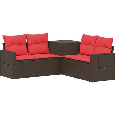 Sofa Set 5 stk. Braun und Rot Polyrattan und Stahl vidaXL (1/5)