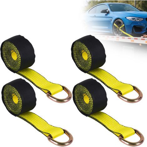 Sangles d'arrimage pour pneus de voiture, tendeurs de 5 cm (2 pouces), sangles de chargement pour remorque, 3,66 m (12 pi), paquet de 4 (1/5)